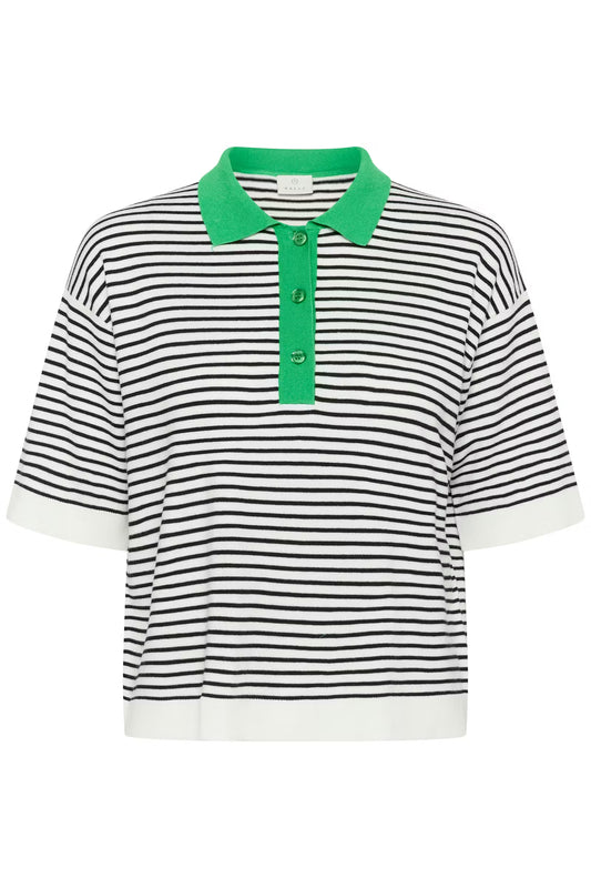 Fine Stripe Polo Knit - Black & Chalk