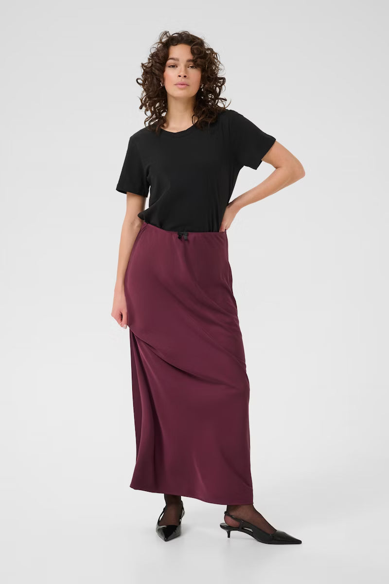Wine Satin Maxi Skirt