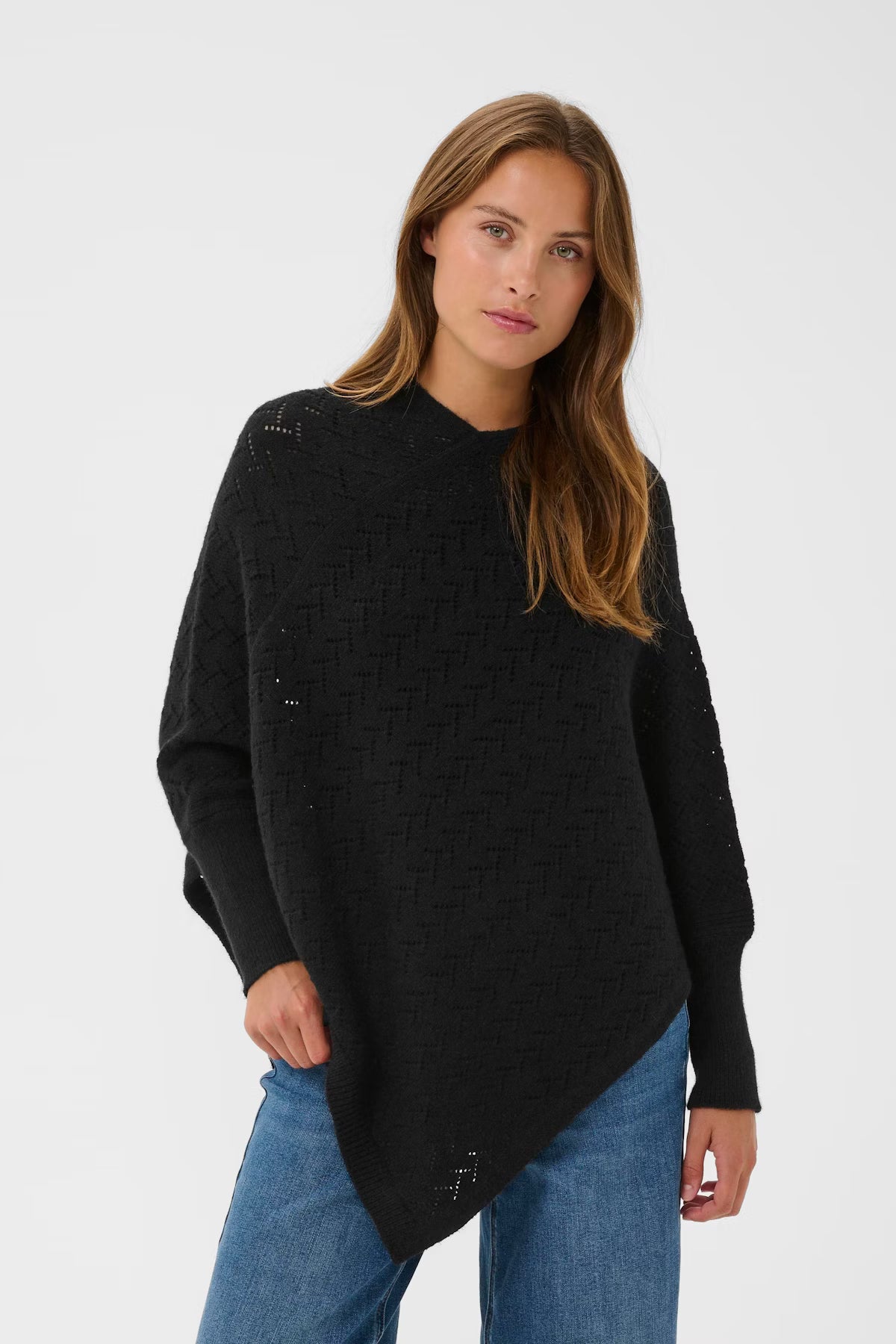 V Neck Long Sleeve Ponchco - Three Colours