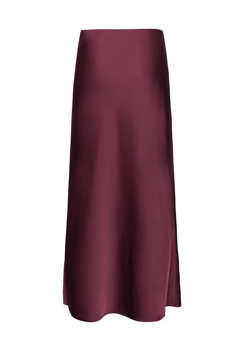 Wine Satin Maxi Skirt