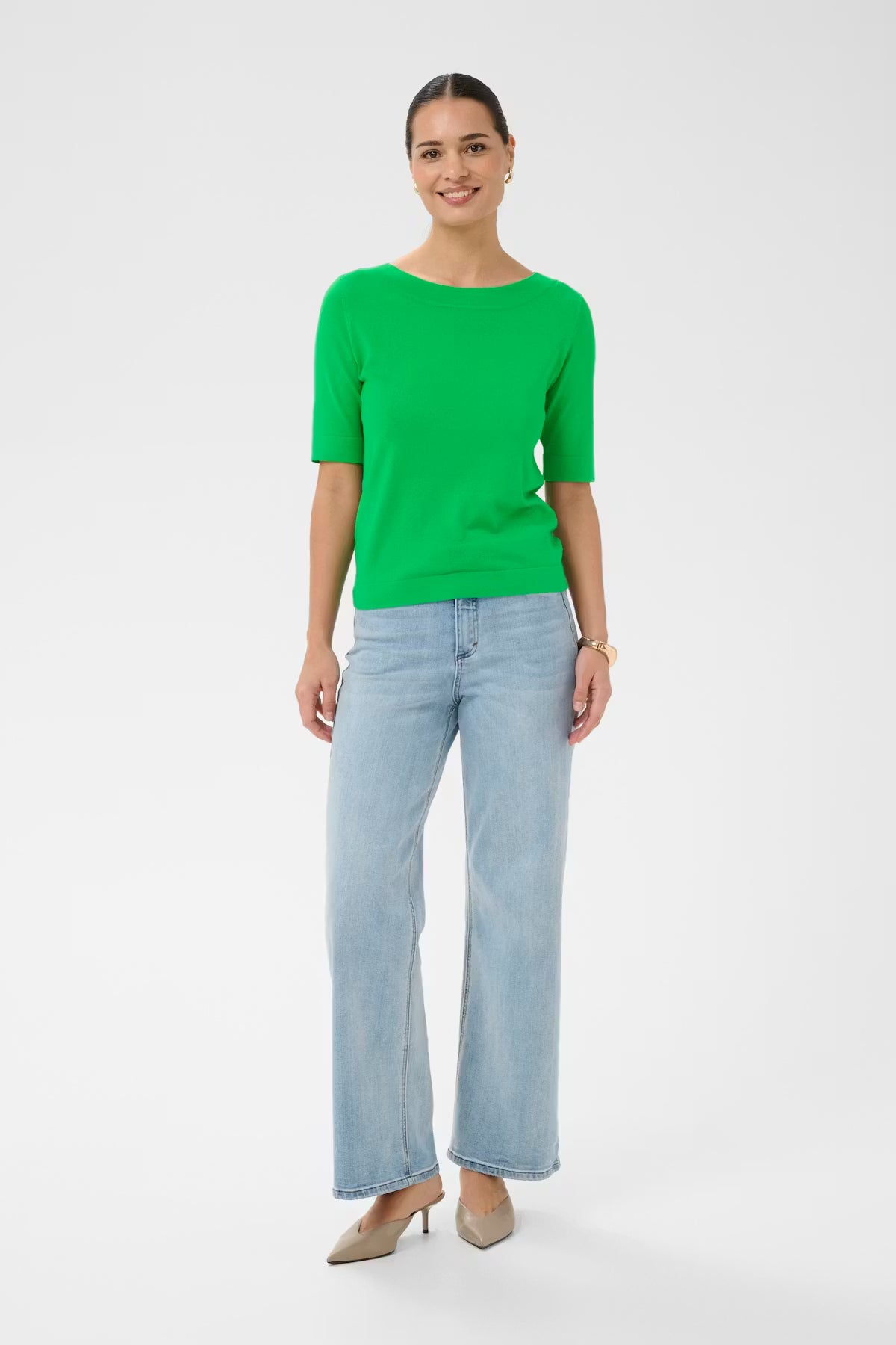 Boatneck Short Sleeve Pullover - Bright Green