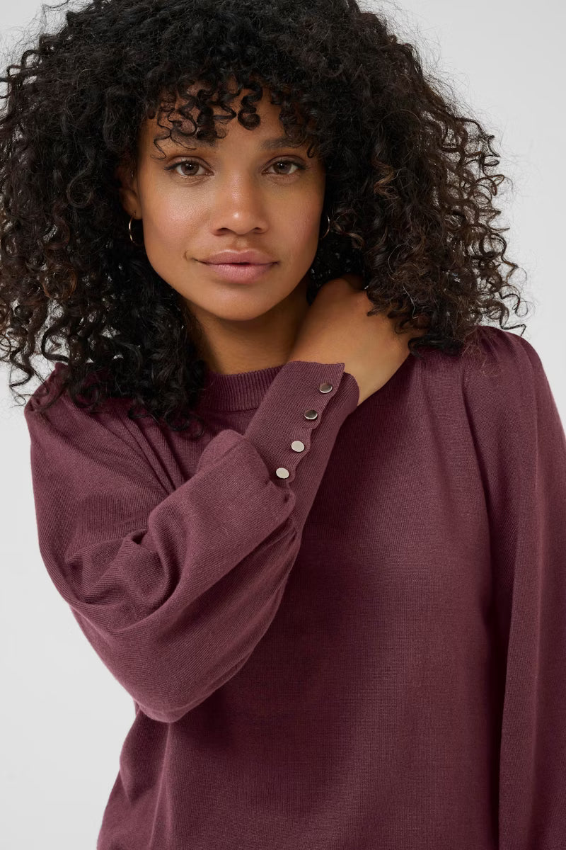 Wine Long Sleeve Fine Knit Jumper