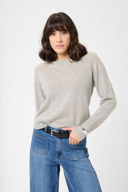 Grey Round Neck Long Sleeve Jumper - Wool & Cashmere