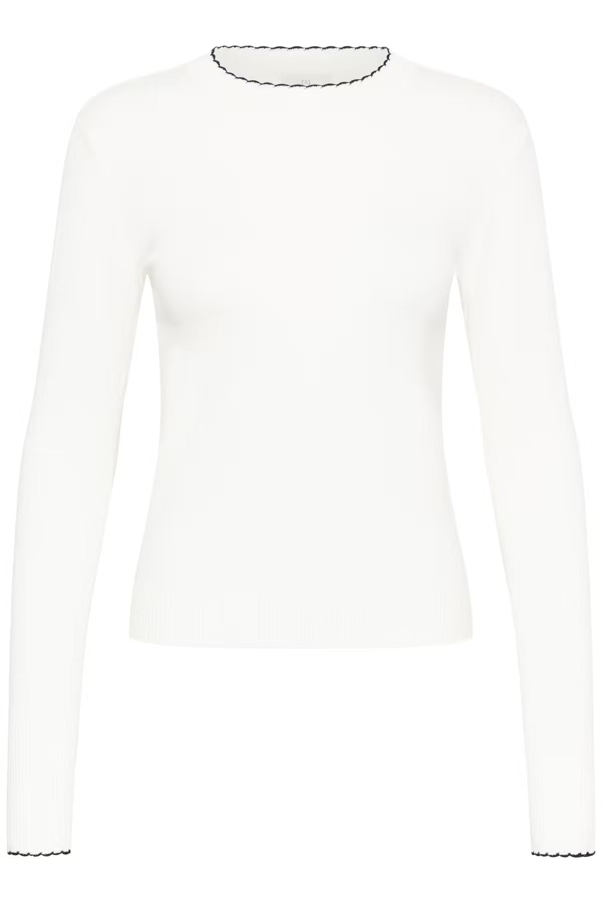 Long Sleeve Fine Knit Polo Neck - Ivory With Black Trim