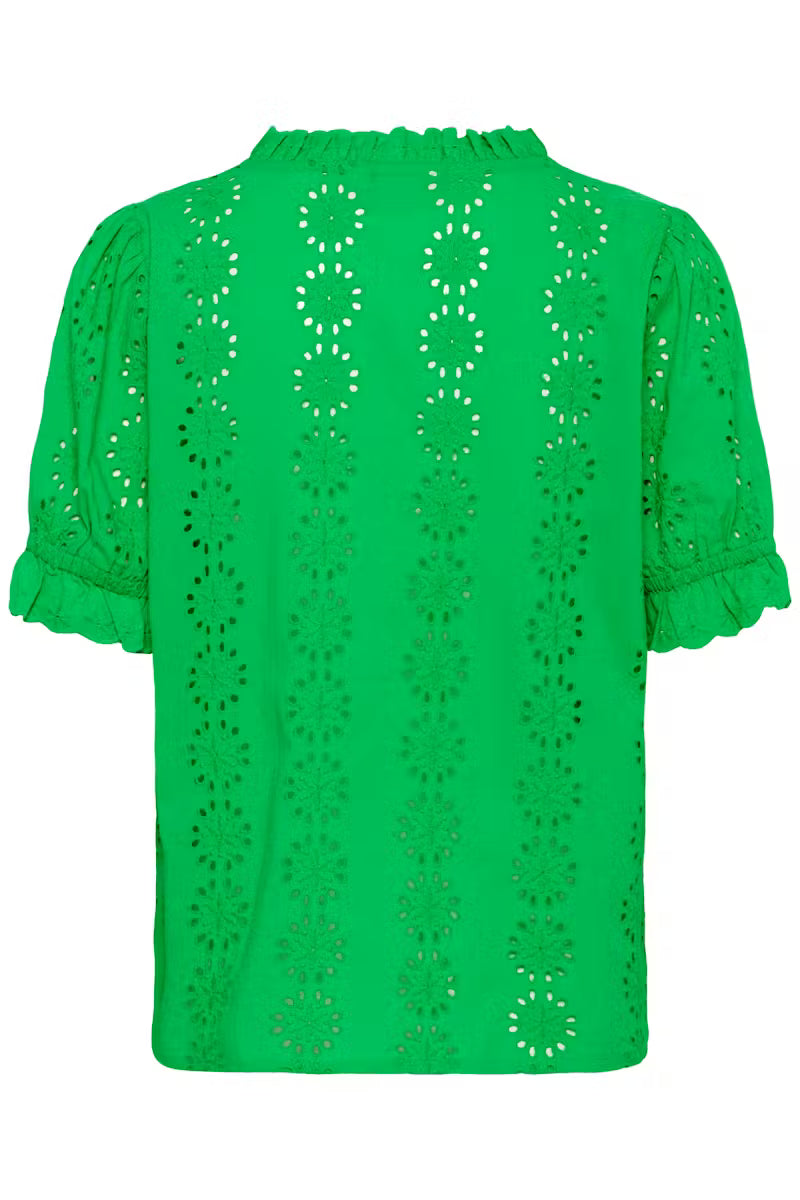 Short Sleeve Embroidery Blouse - White or Green
