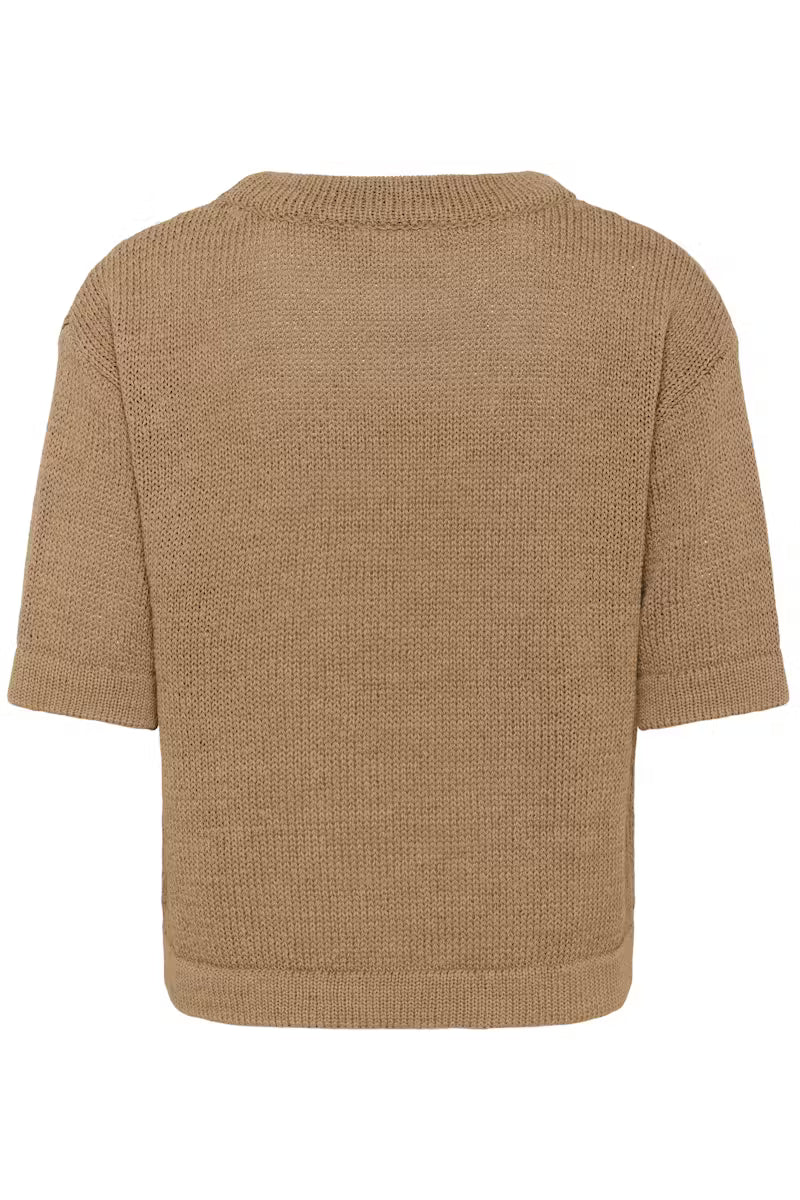 Short Sleeve Round Neck Cotton Mix Jumper - Hazel