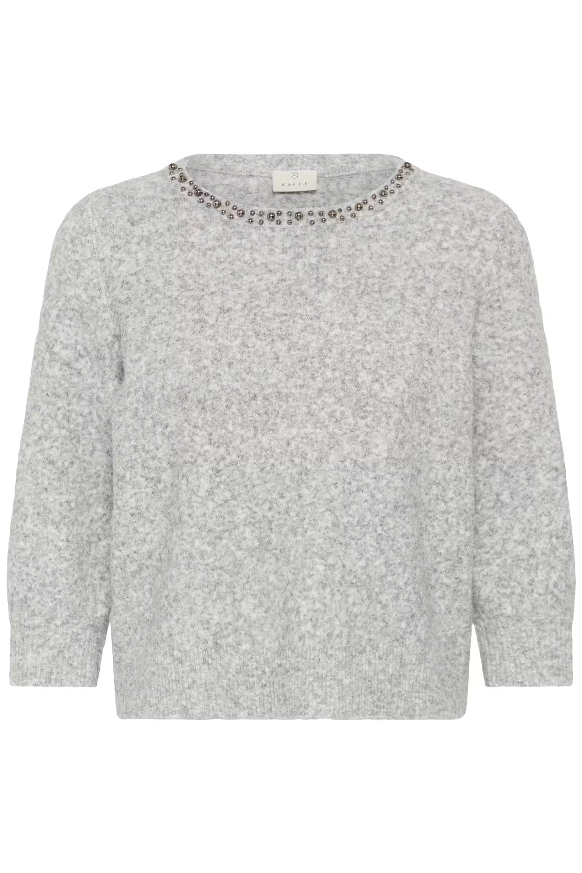 Elbow Length Embellished Round Neck Jumper - Wine, Marl Grey or Ivory