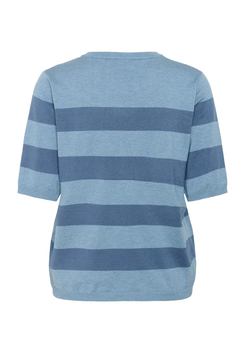 Blue Striped Short Sleeve Fine Knit Jumper
