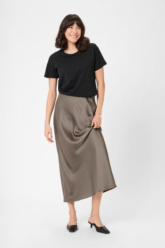 Champagne Grey Textured A-Line High Satin Skirt