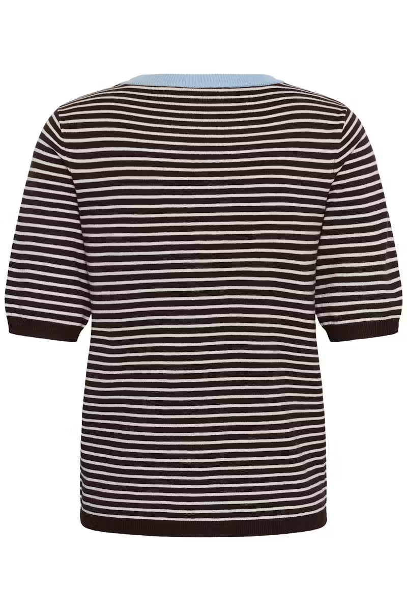 Black, White & Orange or Chocolate, Ivory & Baby Blue Short Sleeve Fine Knit Jumper