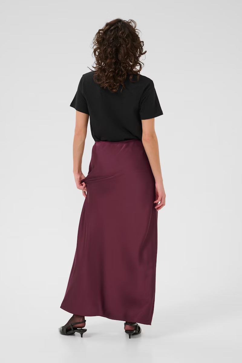 Wine Satin Maxi Skirt