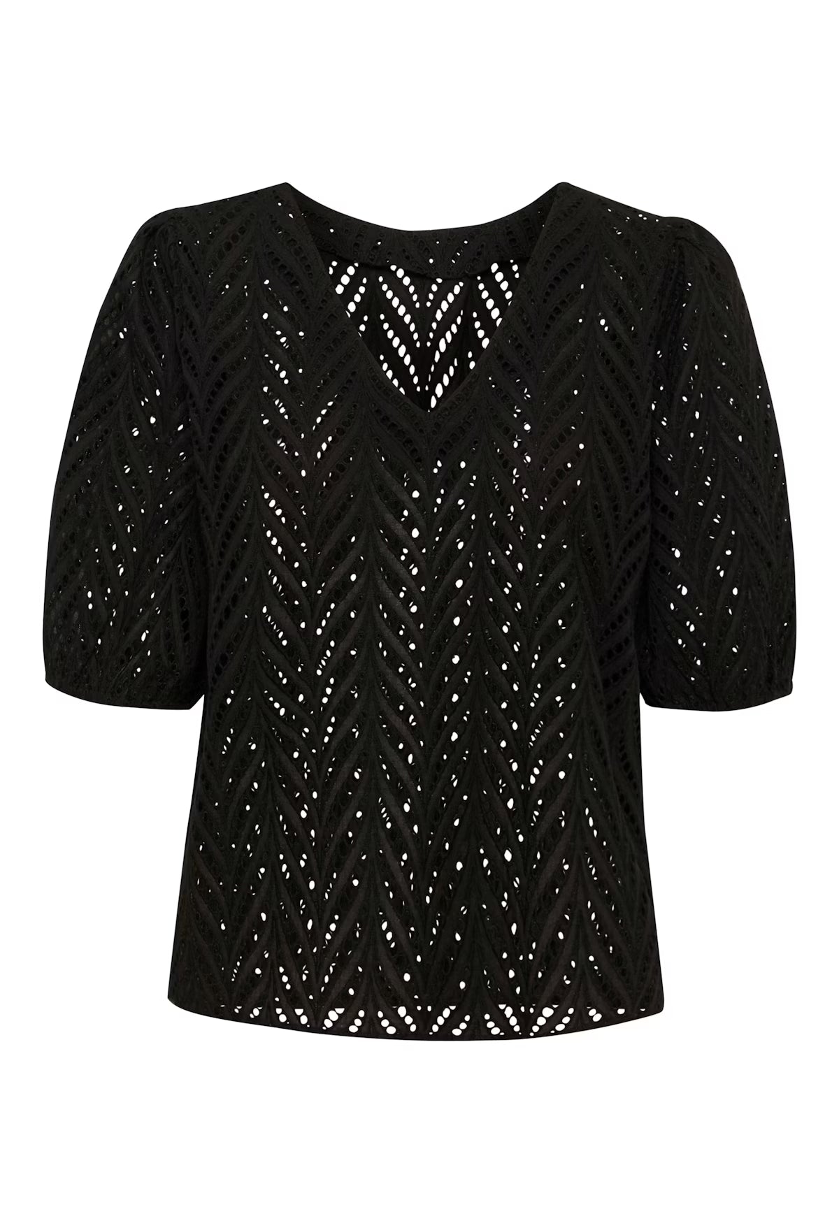 Chevron Patterned Puff Sleeve Blouse - Red or Black