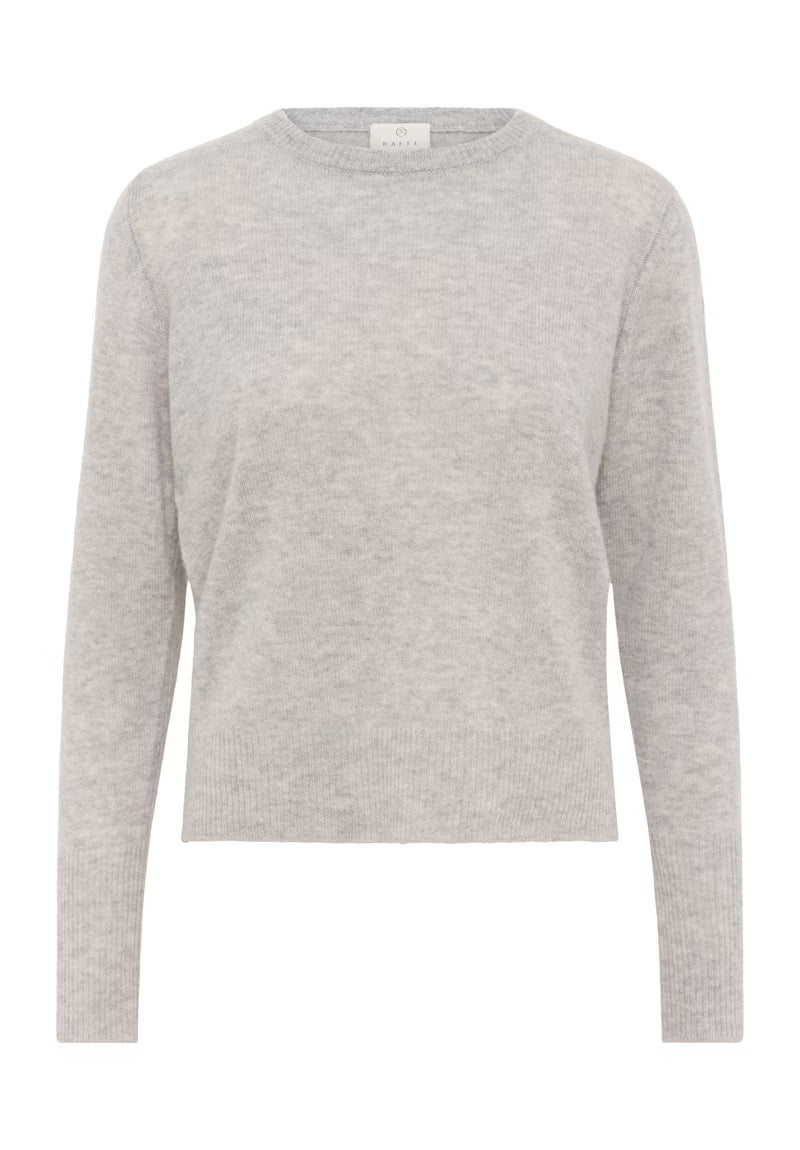 Grey Round Neck Long Sleeve Jumper - Wool & Cashmere