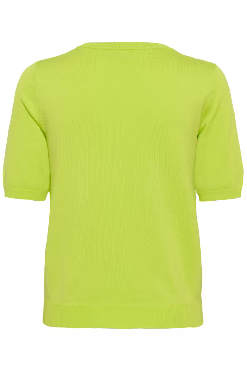 Lime Short Sleeve V Neck Fine Knit Jumper