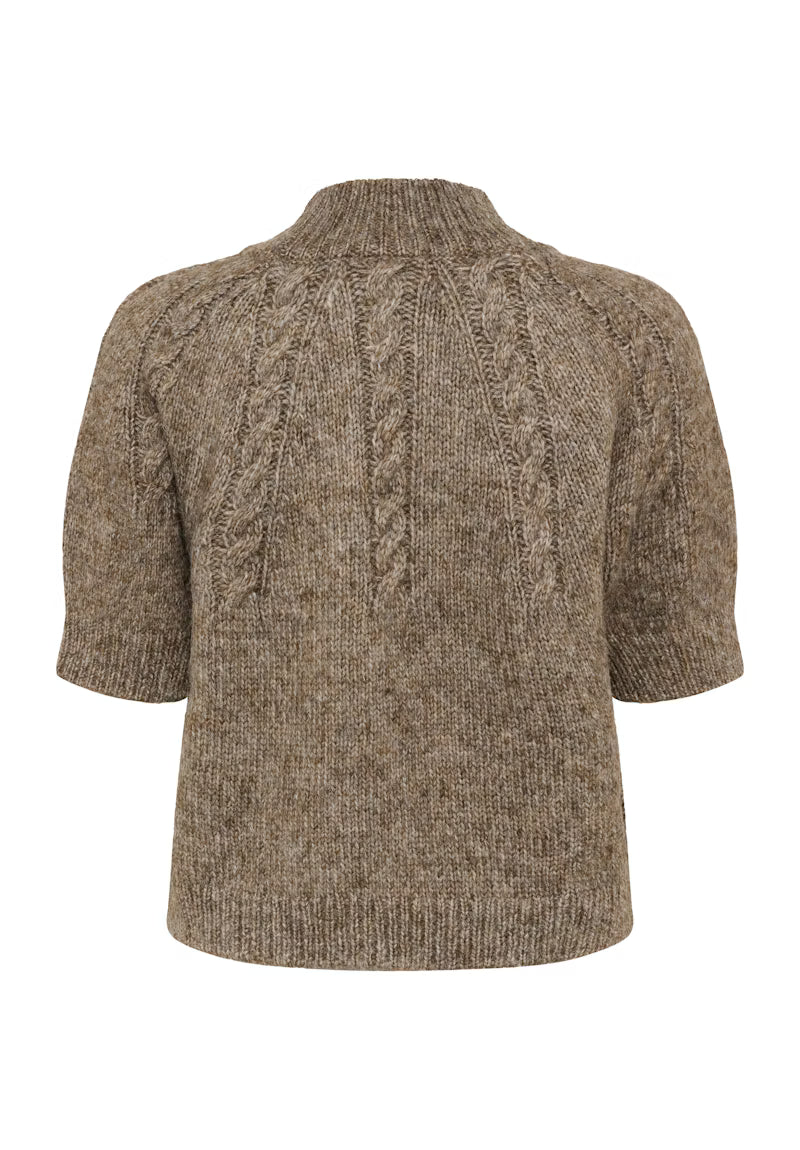 Brown Melange Short Sleeve Chunky Knit Turtleneck Jumper