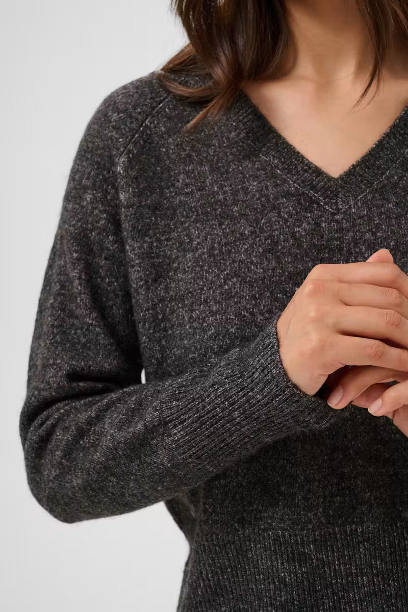 V Neck Long Sleeve Jumper - Wine or Charcoal