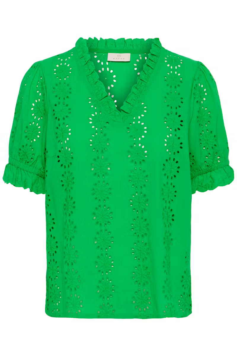 Short Sleeve Embroidery Blouse - White or Green