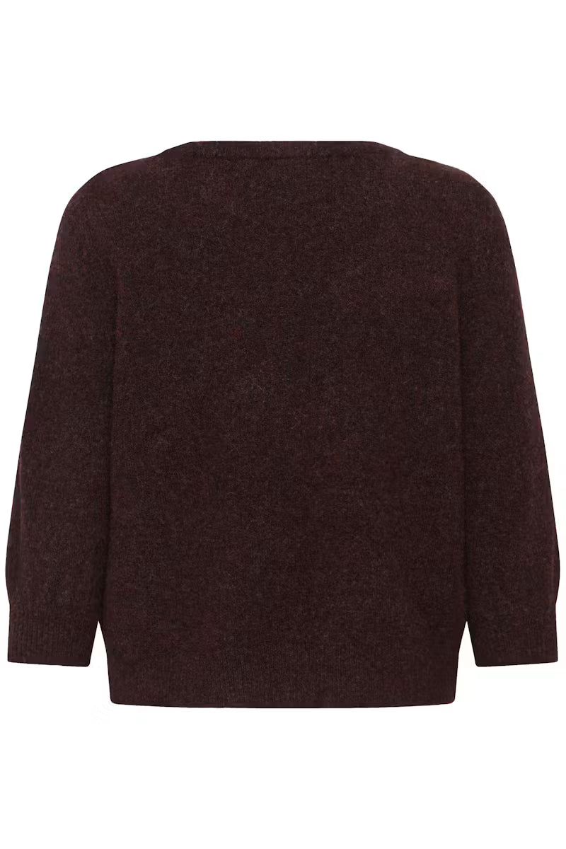 Elbow Length Embellished Round Neck Jumper - Wine, Marl Grey or Ivory