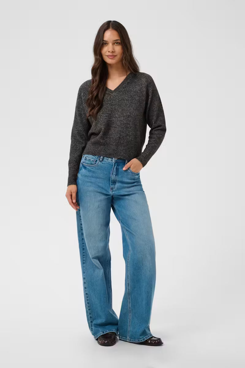 V Neck Long Sleeve Jumper - Wine or Charcoal