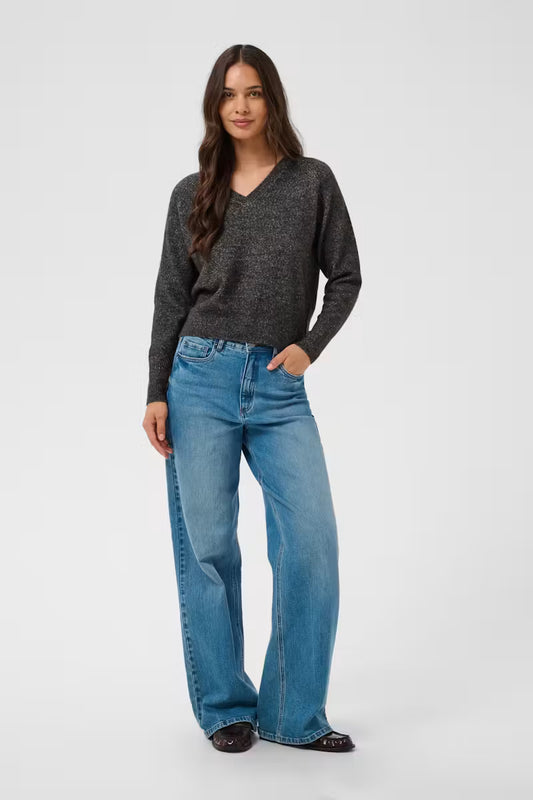 V Neck Long Sleeve Jumper - Wine or Charcoal