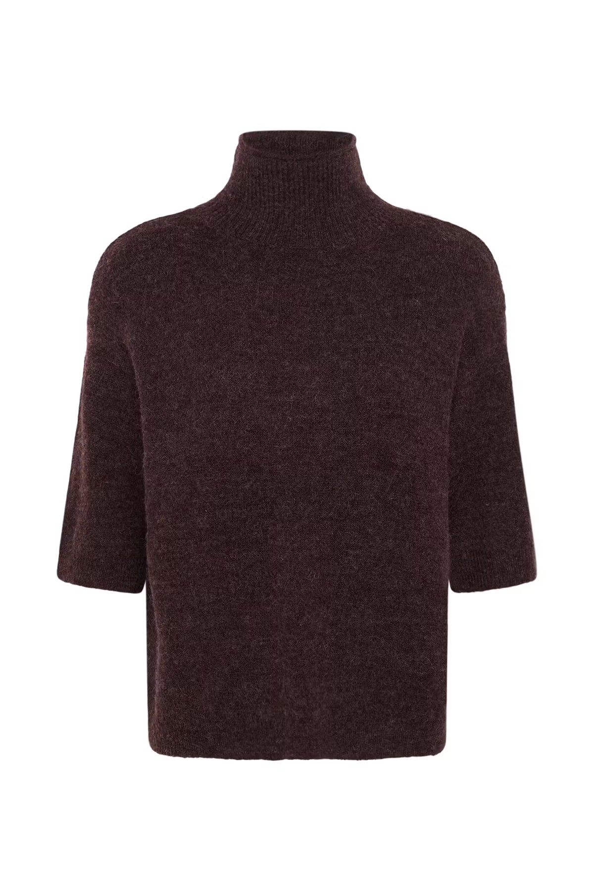 Wine Turtle Neck Elbow Length Sleeve Jumper