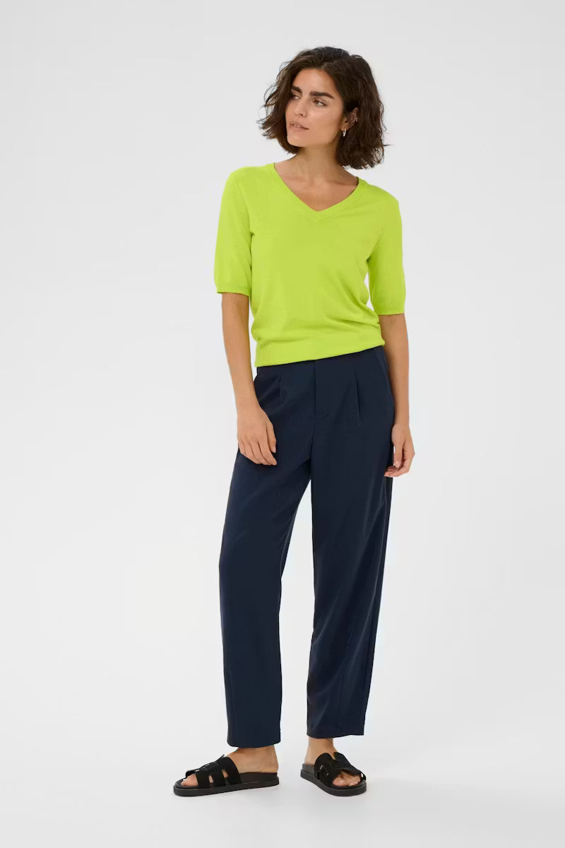 Lime Short Sleeve V Neck Fine Knit Jumper