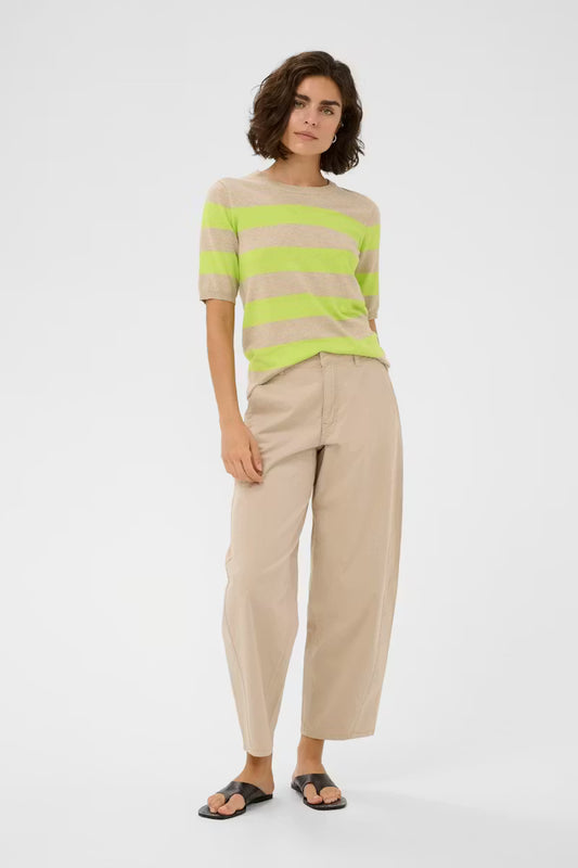 Lime & Beige Striped Long Sleeve Fine Knit Jumper
