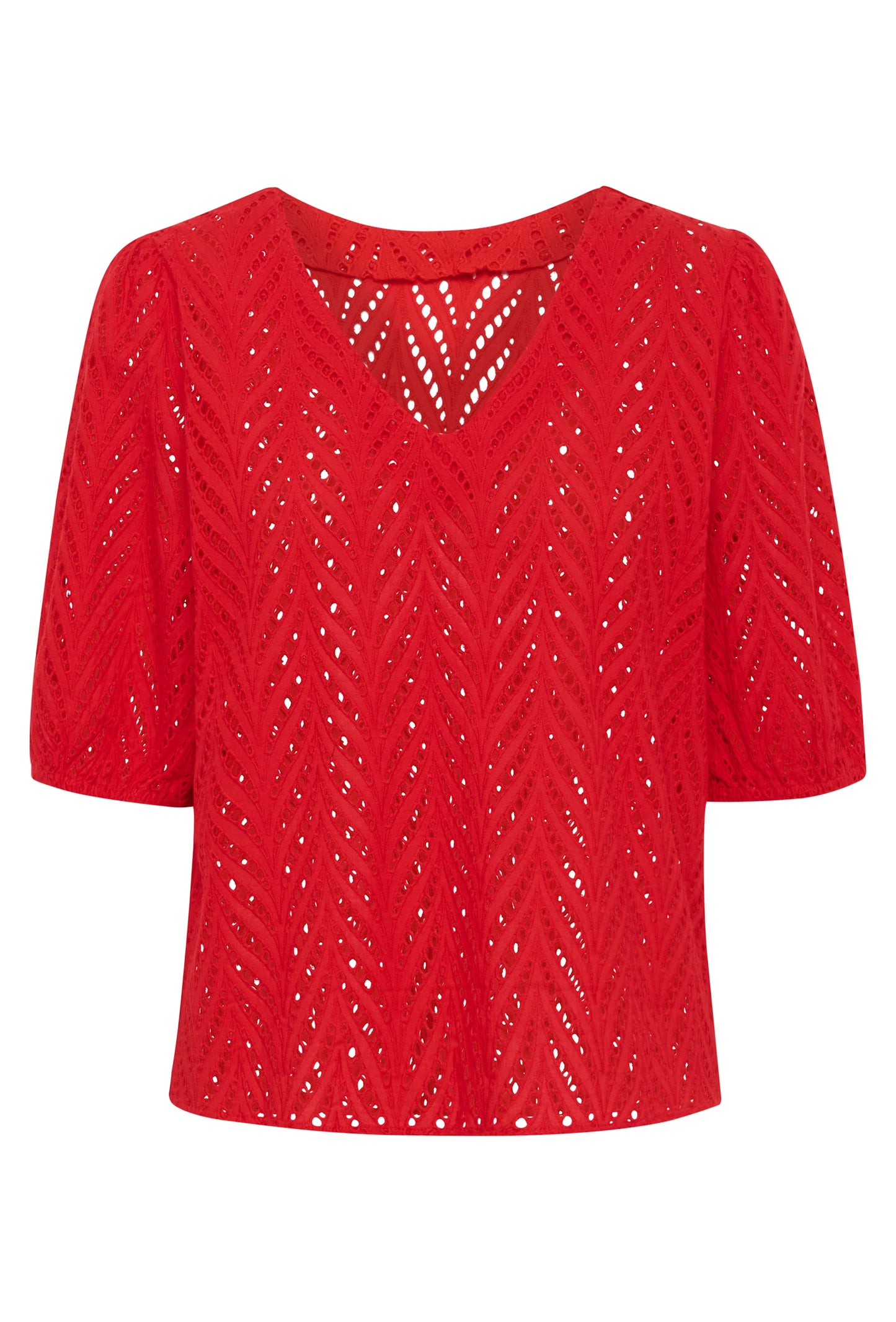 Chevron Patterned Puff Sleeve Blouse - Red or Black