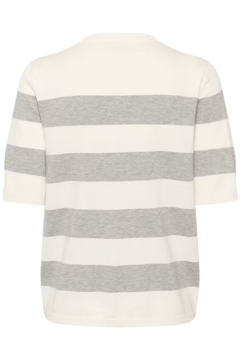 Striped Short Sleeve Fine Knit Jumper - Grey & Ivory or Brown & Ivory