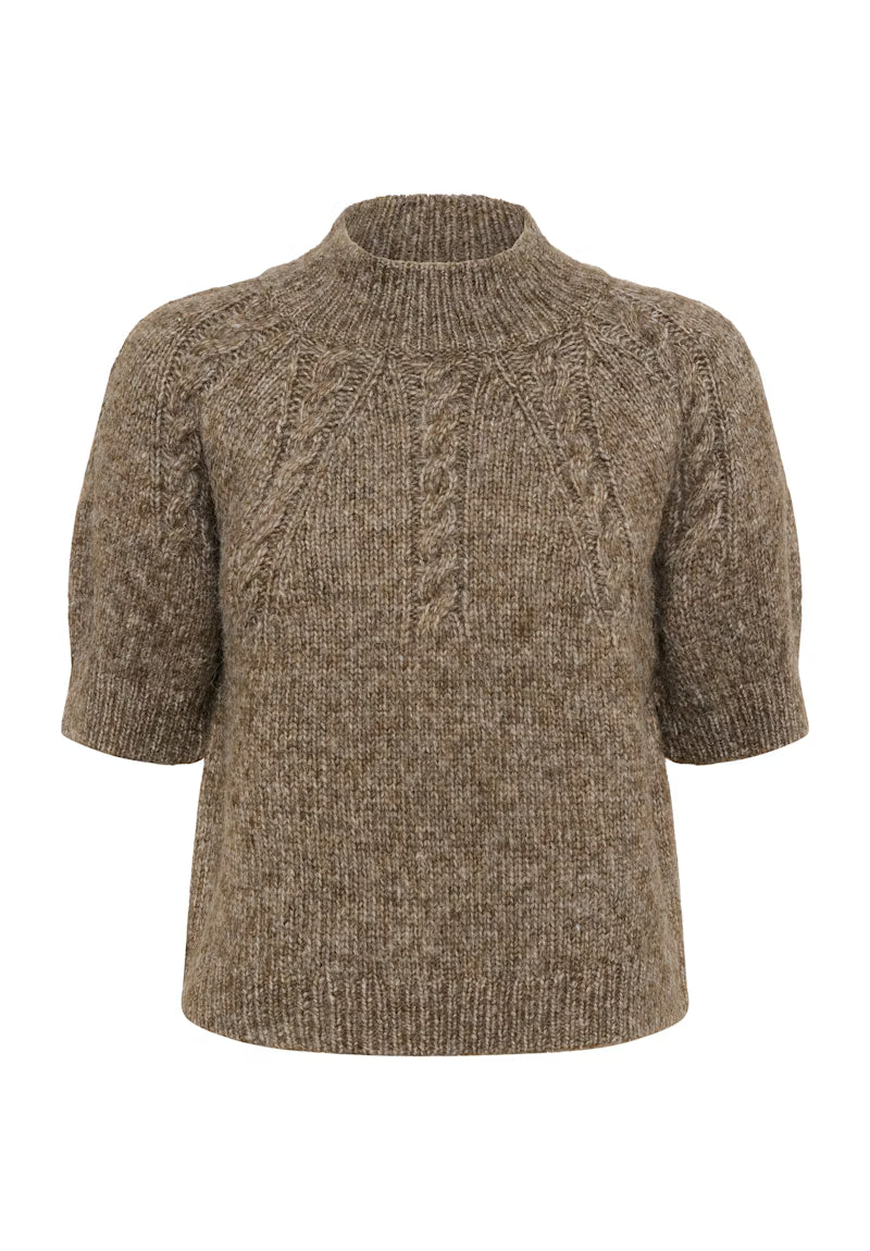 Brown Melange Short Sleeve Chunky Knit Turtleneck Jumper