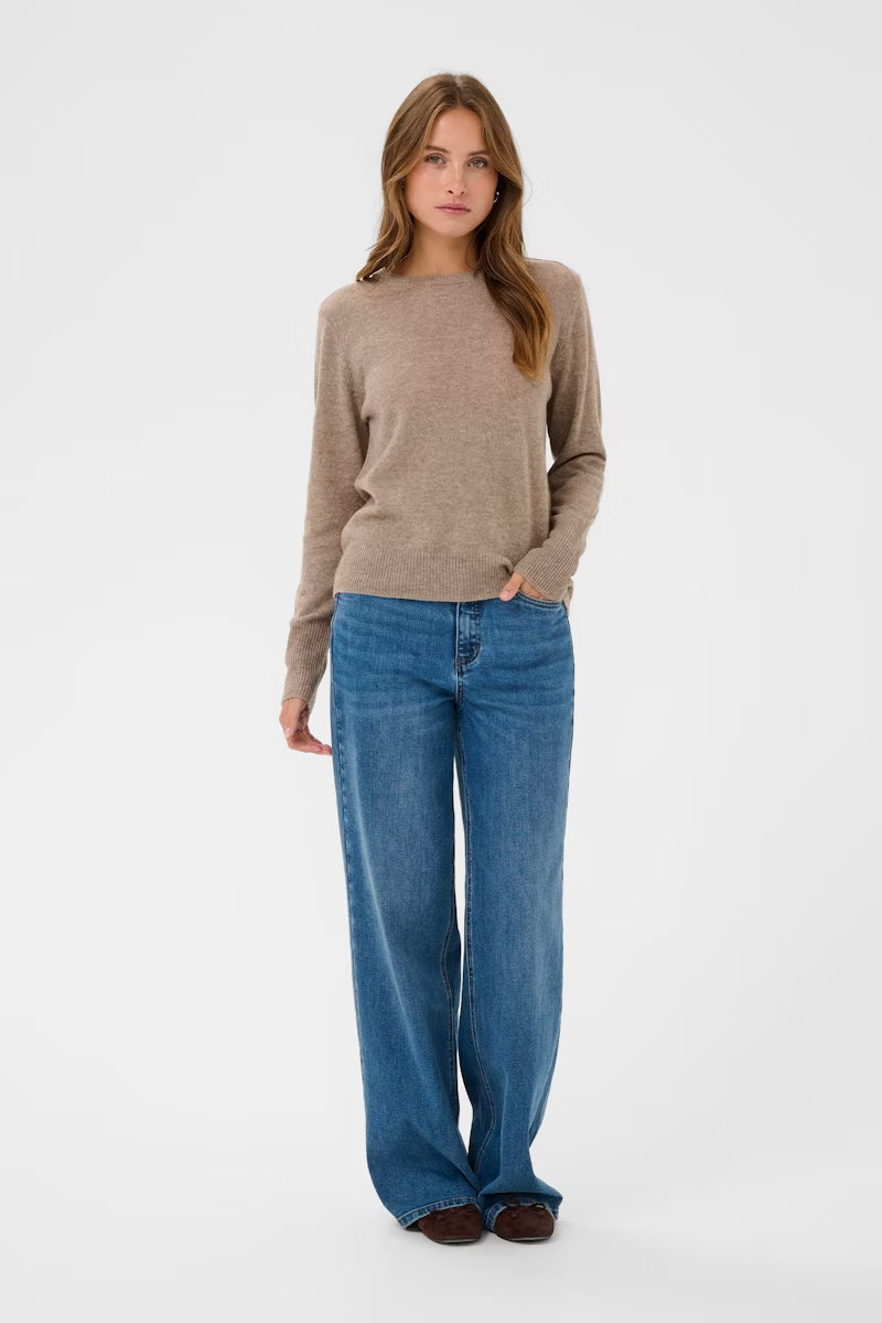 Beige Round Neck Long Sleeve Jumper - Wool & Cashmere
