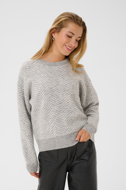 Grey & Ivory Round Neck Long Sleeve Jumper