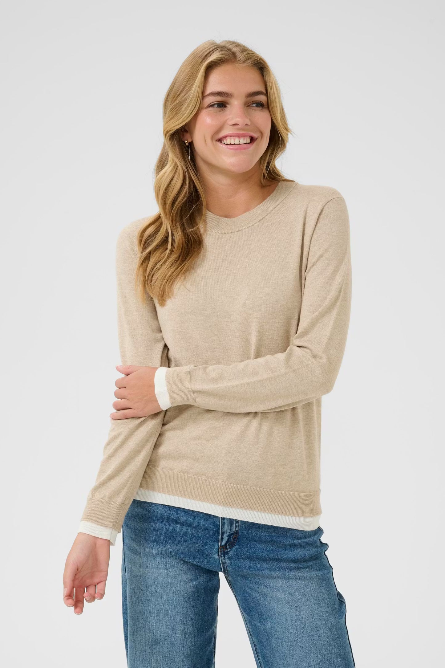 Fine Knit Contrast Pullover - Feather Grey