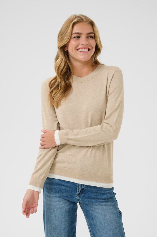 Fine Knit Contrast Pullover - Feather Grey