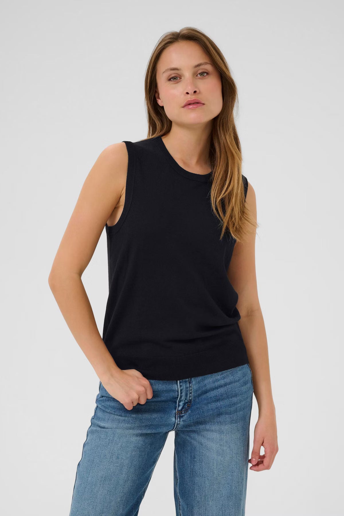 Fine Knit Tank Top - Black