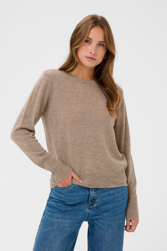Beige Round Neck Long Sleeve Jumper - Wool & Cashmere