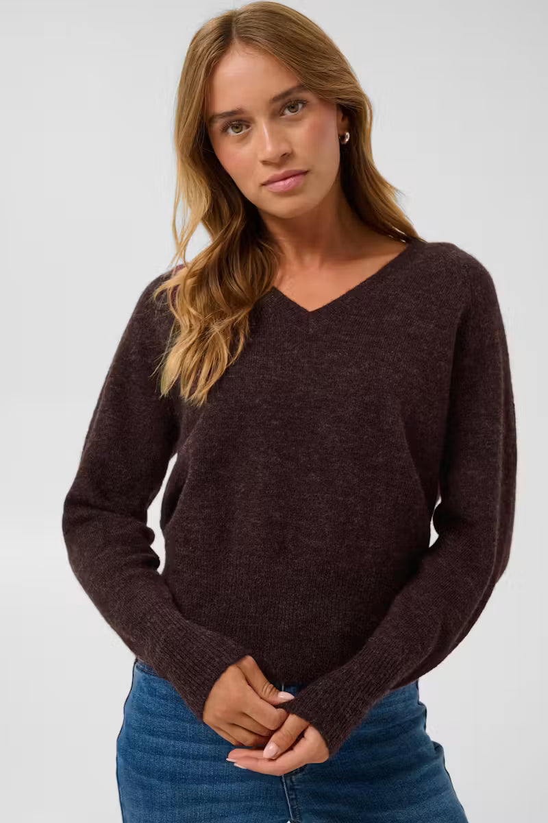 V Neck Long Sleeve Jumper - Wine or Charcoal