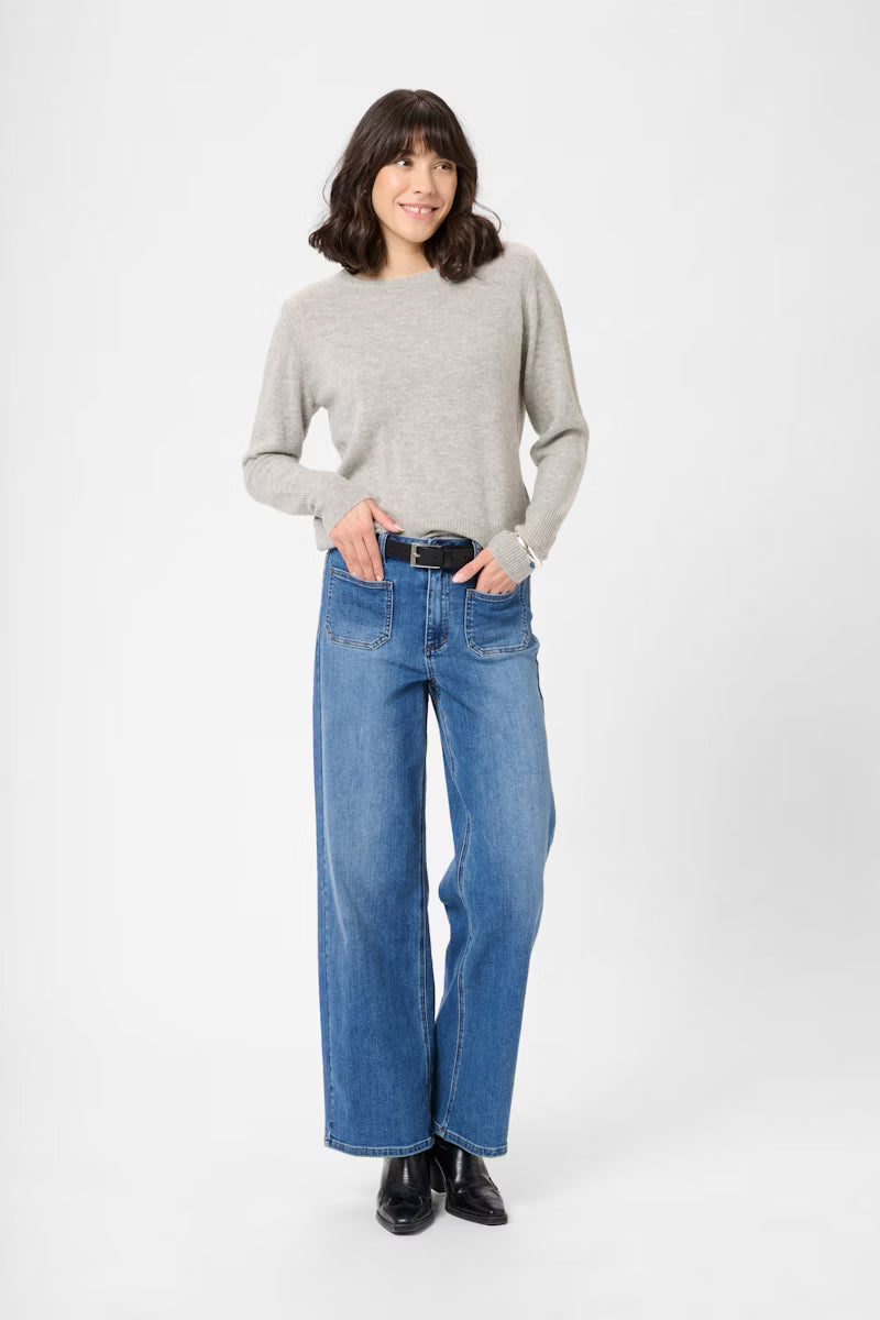 Grey Round Neck Long Sleeve Jumper - Wool & Cashmere