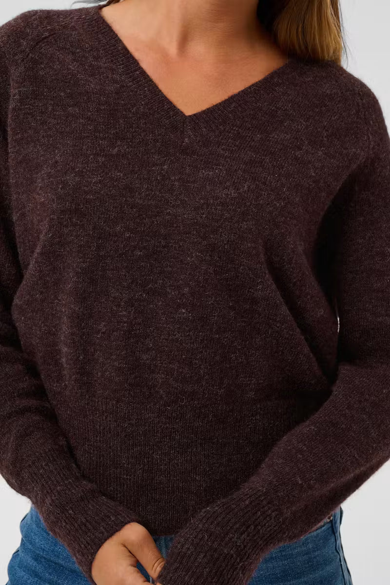 V Neck Long Sleeve Jumper - Wine or Charcoal