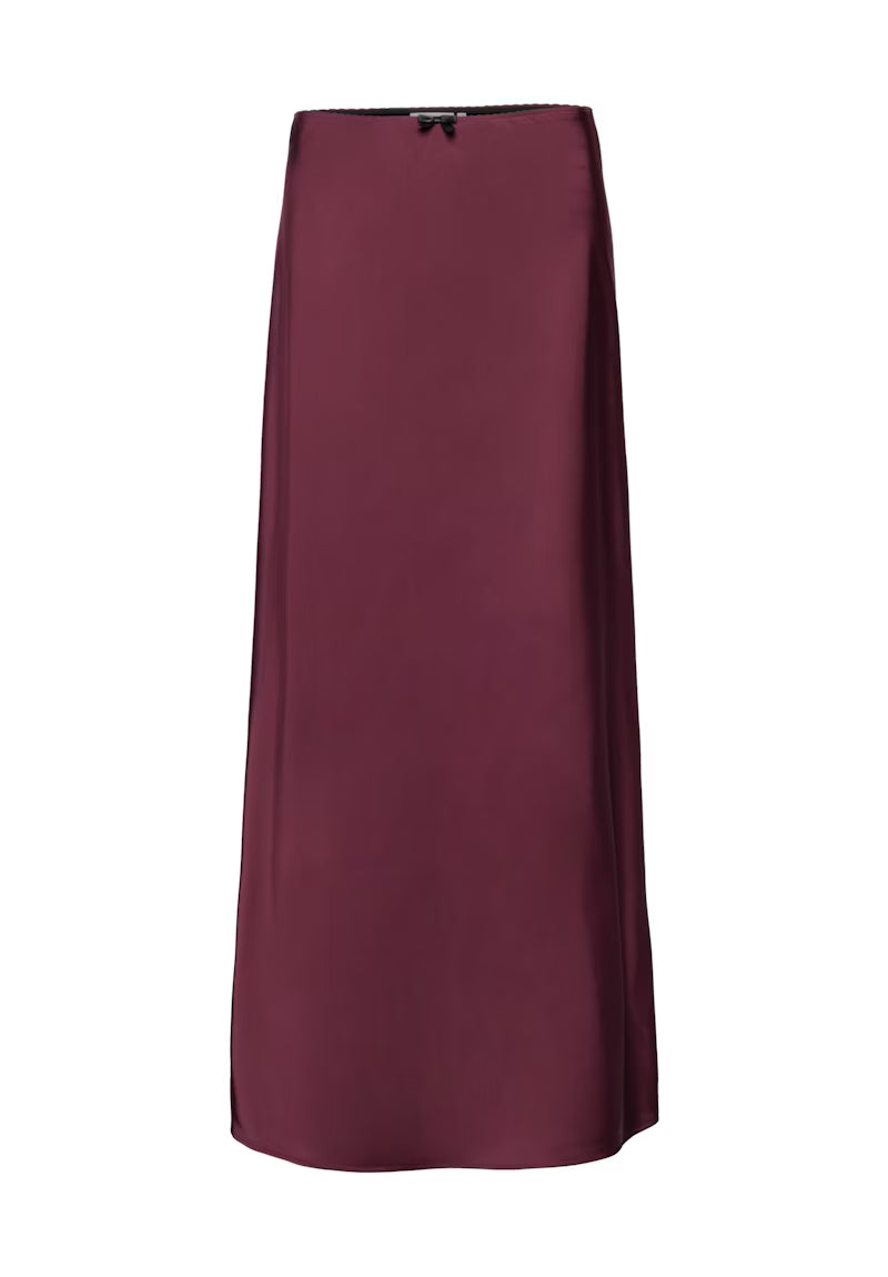 Wine Satin Maxi Skirt