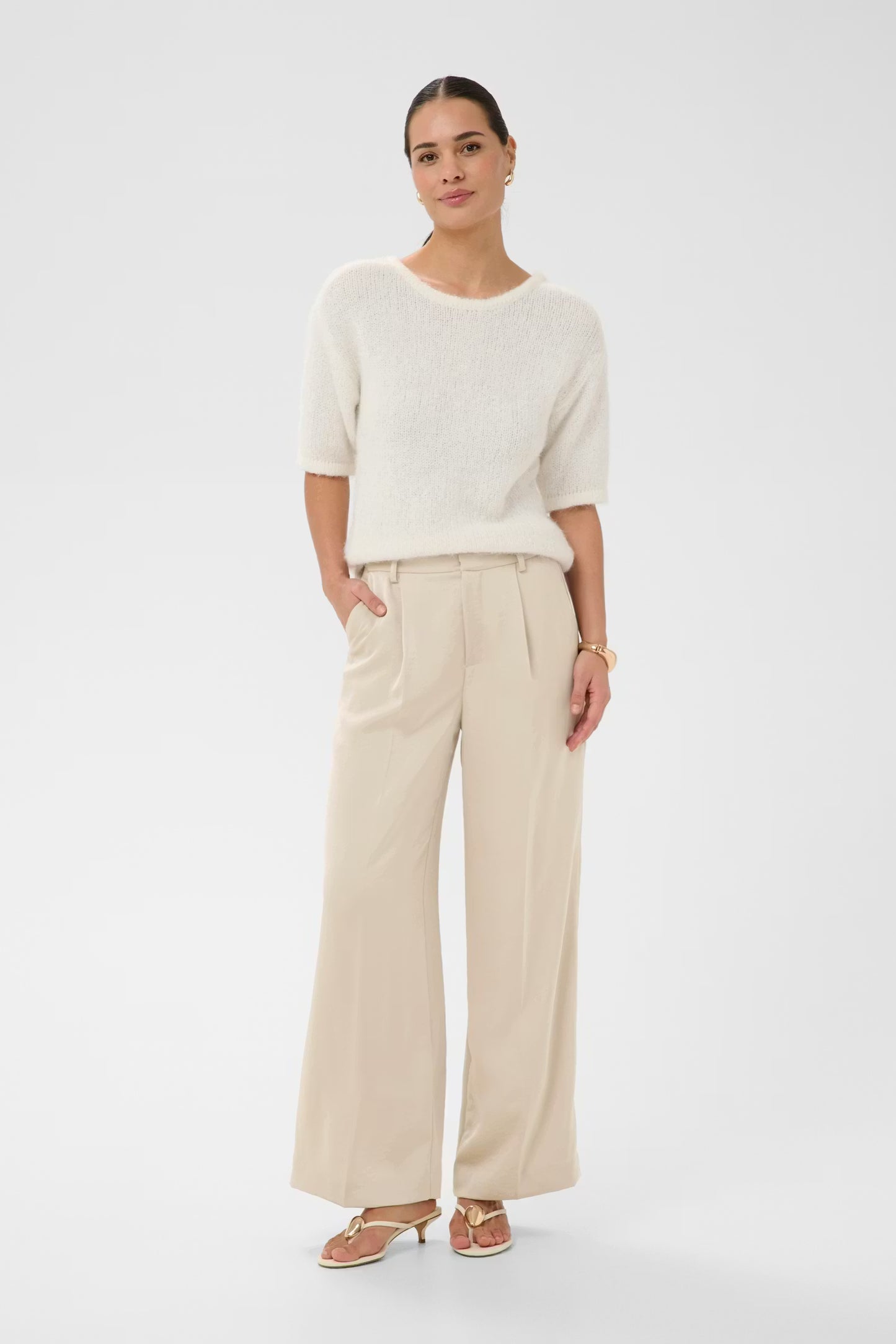 Champagne Satin Wide Leg Trouser