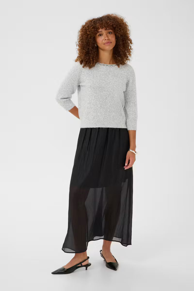 Elbow Length Embellished Round Neck Jumper - Wine, Marl Grey or Ivory
