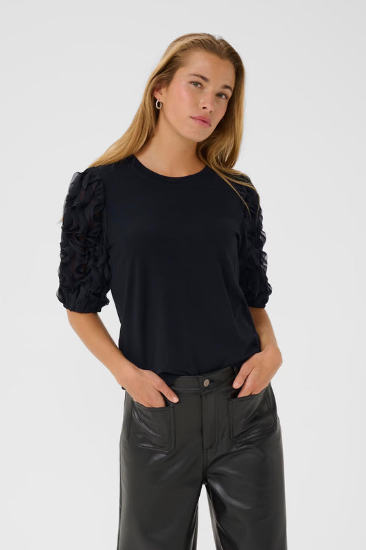 Black Puff Sleeve T Shirt