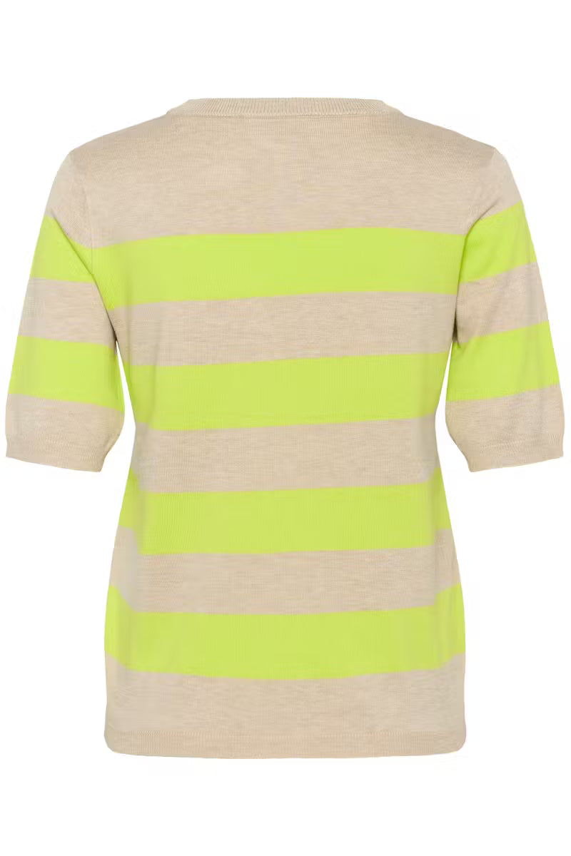Lime & Beige Striped Long Sleeve Fine Knit Jumper