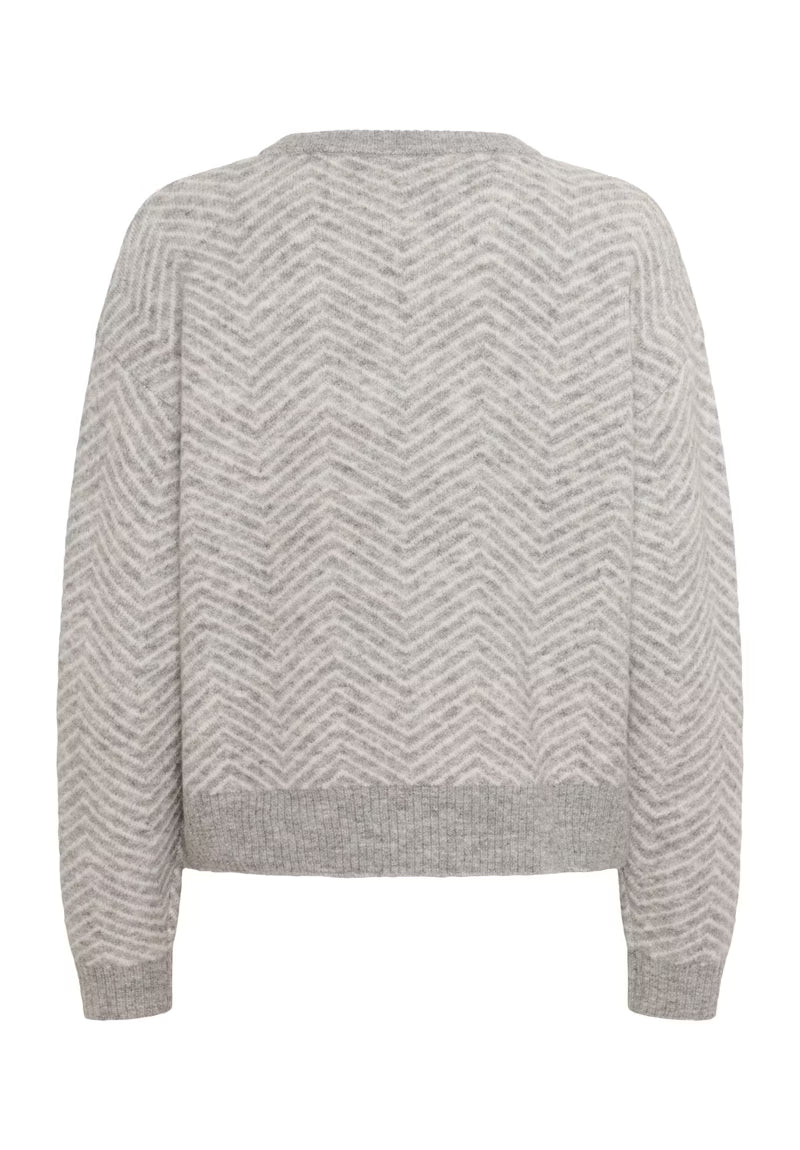 Grey & Ivory Round Neck Long Sleeve Jumper