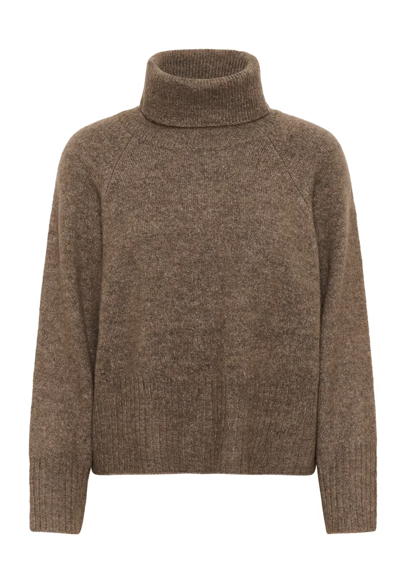 Medium Knit Brown Melange Polo Neck Jumper