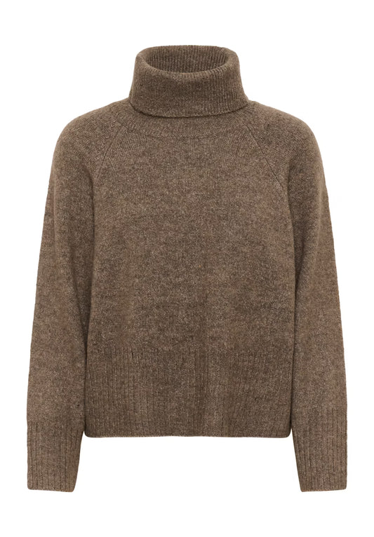 Medium Knit Brown Melange Polo Neck Jumper