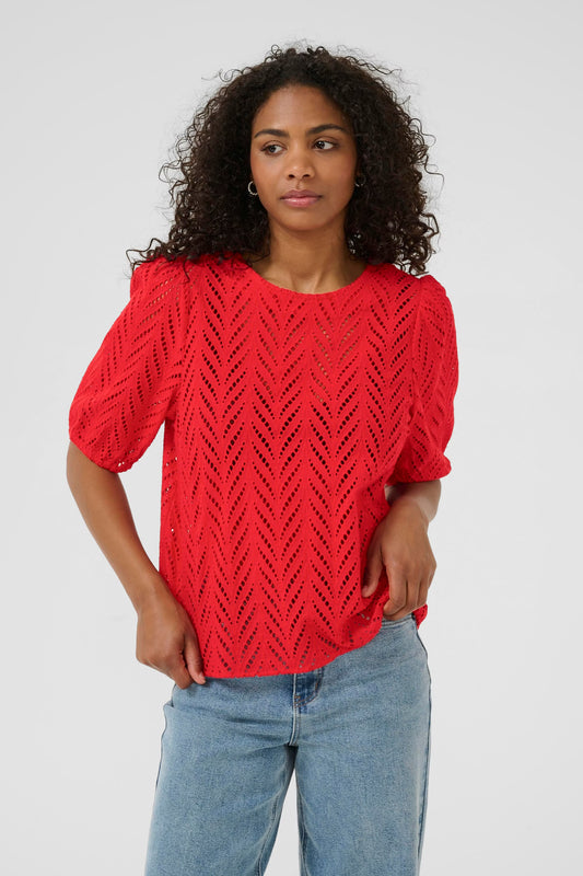 Chevron Patterned Puff Sleeve Blouse - Red or Black
