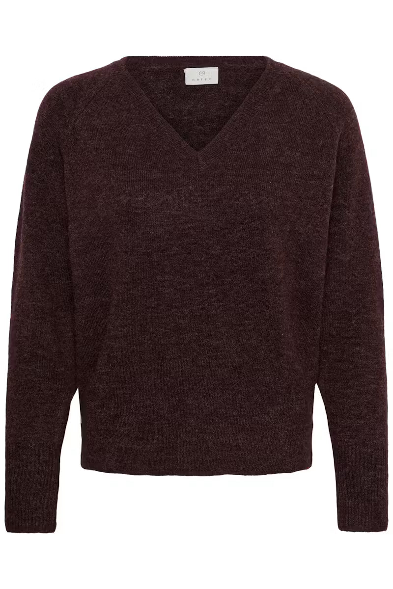 V Neck Long Sleeve Jumper - Wine or Charcoal