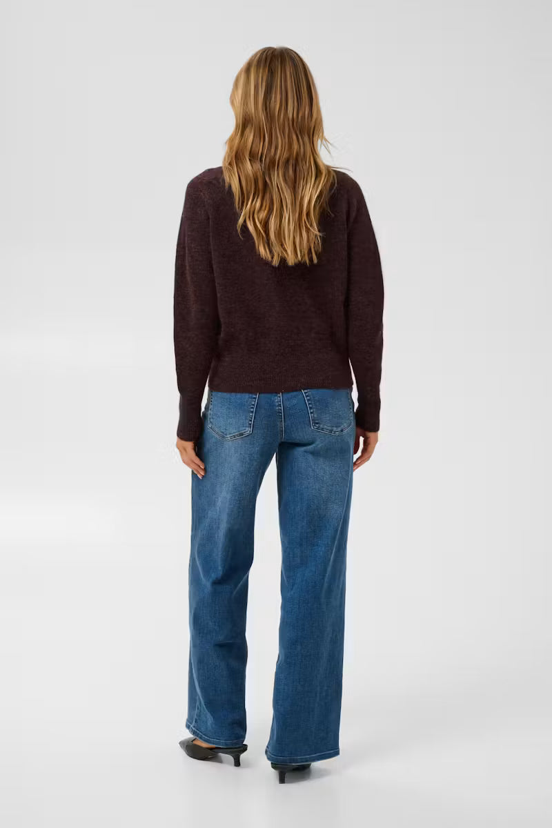 V Neck Long Sleeve Jumper - Wine or Charcoal
